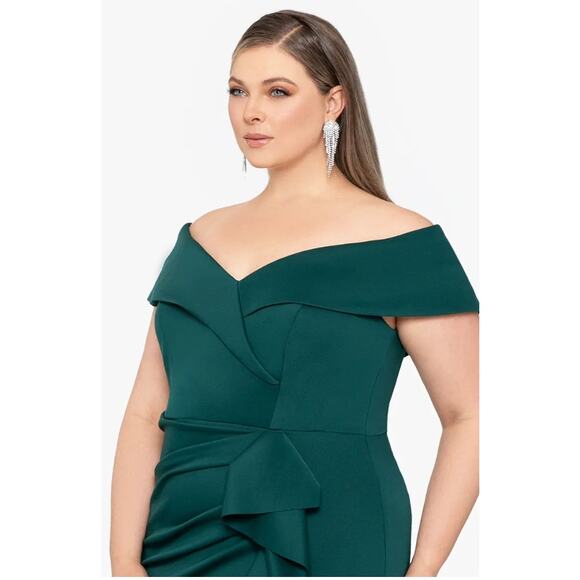 Xscape Evening Lexi Long Sleeve Scuba Ruched Side Dress Hunter Green Size 12 NWT - Picture 3 of 16